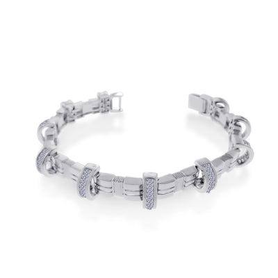 Men's Sterling Silver Rhodium Plated CZ Encrusted Arc Bracelet