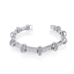 Men's Sterling Silver Rhodium Plated CZ Encrusted Arc Bracelet