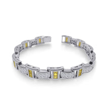 Load image into Gallery viewer, Men&#39;s Sterling Silver Rhodium Plated Clear and Yellow CZ Link Bracelet