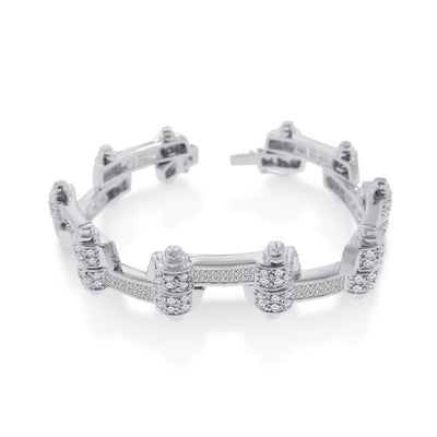 Sterling Silver Rhodium Plated DC CZ Alternating Hinge Men\'s Bracelet