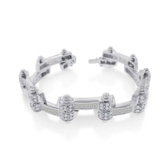 Sterling Silver Rhodium Plated DC CZ Alternating Hinge Men\'s Bracelet
