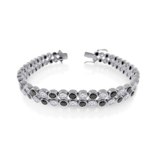 Load image into Gallery viewer, Men&#39;s Sterling Silver Rhodium Plated 2 Row Clear and Black CZ Bubble Bracelet
