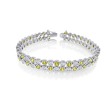 Men's Sterling Silver Rhodium Plated 2 Row Clear and Yellow CZ Bubble Bracelet