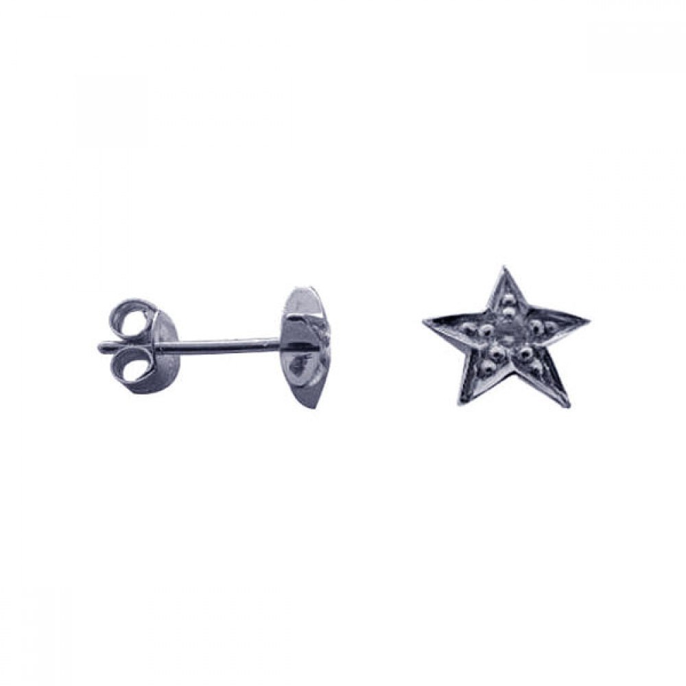 Sterling Silver Classic Star Design Inlaid With Clear CZs Stud Earring