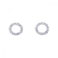 Load image into Gallery viewer, Sterling Silver Rhodium Plated Round Shaped  Stud Earrings With CZ Stones