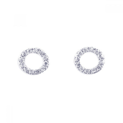 Sterling Silver Rhodium Plated Round Shaped  Stud Earrings With CZ Stones