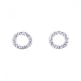 Sterling Silver Rhodium Plated Round Shaped  Stud Earrings With CZ Stones