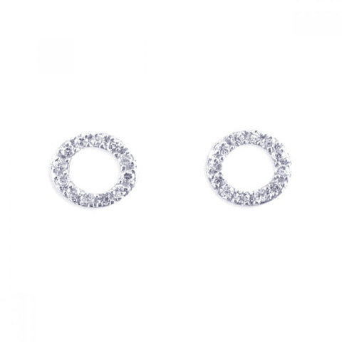 Sterling Silver Rhodium Plated Round Shaped  Stud Earrings With CZ Stones