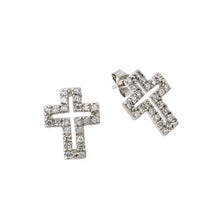 Load image into Gallery viewer, Sterling Silver  Classic Design Cross Pattern Earrings Inlaid With Fine Clear Cz Stones.Earring Dimesnions of 16MM x 12.3MM