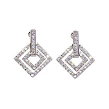 Load image into Gallery viewer, Sterling Silver Classy Micro Paved Double Layered Diamond Shaped Design Dangle Stud Earring