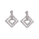 Sterling Silver Classy Micro Paved Double Layered Diamond Shaped Design Dangle Stud Earring