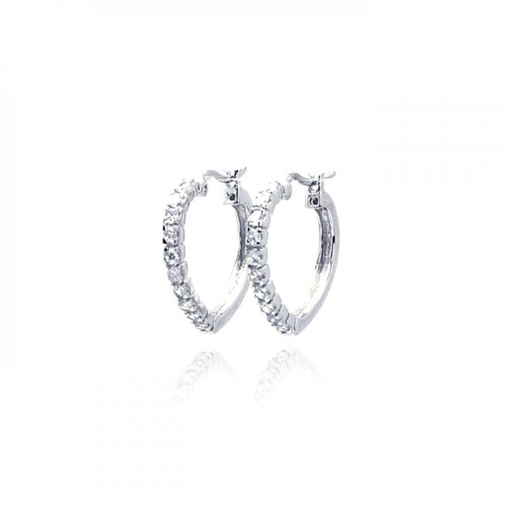 Sterling Silver Rhodium Plated Half Eternity Shape  Hoop Earrings With CZ Stones