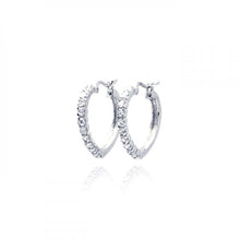 Load image into Gallery viewer, Sterling Silver Rhodium Plated Half Eternity Shape  Hoop Earrings With CZ Stones