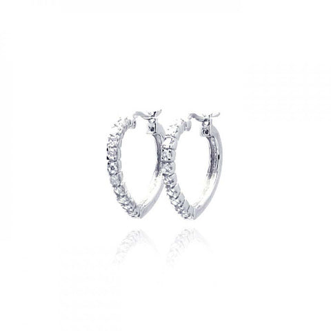 Sterling Silver Rhodium Plated Half Eternity Shape  Hoop Earrings With CZ Stones