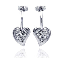 Load image into Gallery viewer, Sterling Silver Trendy Heart Design Embedded with Micro Paved Clear Czs Dangle Stud Earring