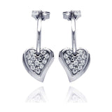 Sterling Silver Trendy Heart Design Embedded with Micro Paved Clear Czs Dangle Stud Earring