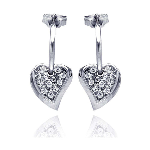 Sterling Silver Trendy Heart Design Embedded with Micro Paved Clear Czs Dangle Stud Earring