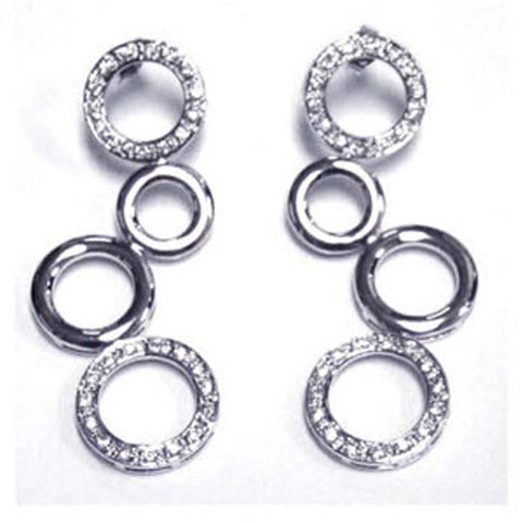 Sterling Silver Fancy Multi Circle Bubble Design Inlaid with Clear Czs Dangle Stud Earring