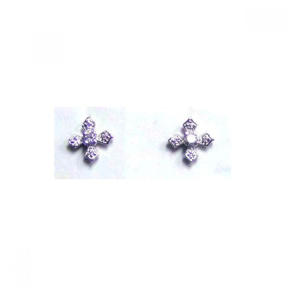Sterling Silver Rhodium Plated CZ Cross Stud Earrings