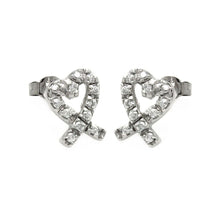 Load image into Gallery viewer, Sterling Silver Rhodium Plated Heart Shape Stud Earrings With CZ Stones
