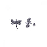 Sterling Silver Fancy Paved Dragonfly Design Stud Earring