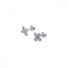 Load image into Gallery viewer, Sterling Silver Modern Paved Cross Design Stud Earring