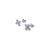 Sterling Silver Modern Paved Cross Design Stud Earring