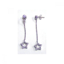 Load image into Gallery viewer, Sterling Silver Trendy Open Paved Star Design Dangle Stud Earring