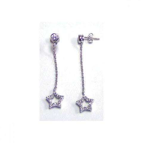 Sterling Silver Trendy Open Paved Star Design Dangle Stud Earring