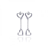 Sterling Silver Two Plain Hearts Design Dangle Stud Earring