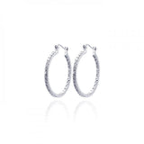 Sterling Silver Rhodium Plated  Hoop Earrings With CZ Stones