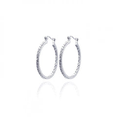 Sterling Silver Rhodium Plated  Hoop Earrings With CZ Stones