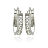 Sterling Silver Rhodium Plated Oval Hoop Earrings With CZ Stones