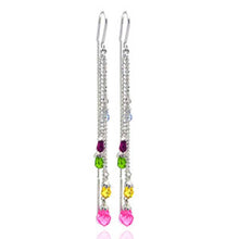 Load image into Gallery viewer, Sterling Silver Fancy Multi-Colored Teardrop Czs Threader Chain Earring