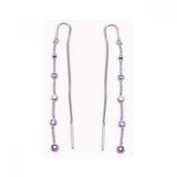 Sterling Silver Single Strand with Multi-Colored Round Czs on Bezel Setting Threader Chain Earring