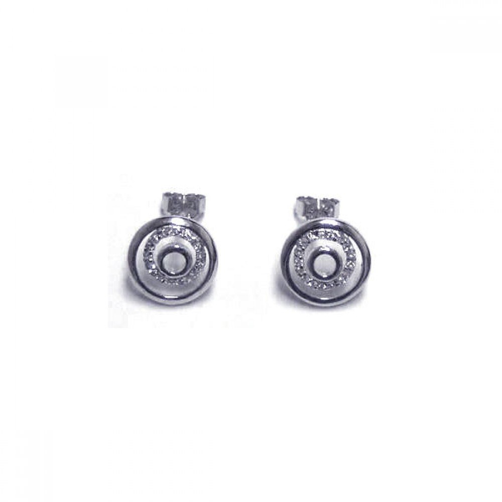 Sterling Silver Fancy Round Stud Earring Embedded with Clear Czs