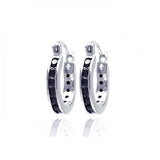 Sterling Silver  Rhodium Plated Black CZ Hoop Earring