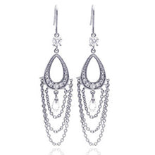 Load image into Gallery viewer, Sterling Silver Classy Paved Pear Shaped Design with Hanging Teardrop Clear Cz Chandelier Dangle Hook Earring