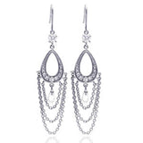 Sterling Silver Classy Paved Pear Shaped Design with Hanging Teardrop Clear Cz Chandelier Dangle Hook Earring