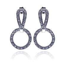 Load image into Gallery viewer, Sterling Silver Fancy Movable Round Loop Design Inlaid with Clear Czs Dangle Stud Earring