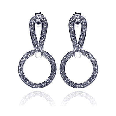 Sterling Silver Fancy Movable Round Loop Design Inlaid with Clear Czs Dangle Stud Earring