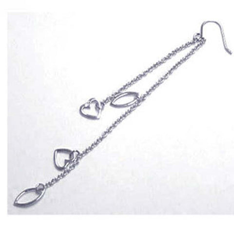 Sterling Silver Fashionable Double Strand Open Hearts and Marqui Design Dangle Hook Earring