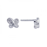 Sterling Silver Rhodium Plated Butterfly Shaped  Post Earring With CZ Stones