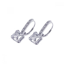 Load image into Gallery viewer, Sterling Silver Elegant Square Design Inlaid with clear Czs Clip Dangle  Earring