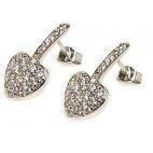 Load image into Gallery viewer, Sterling Silver Classic Paved Heart Design Covered with Clear Czs Stud Earring