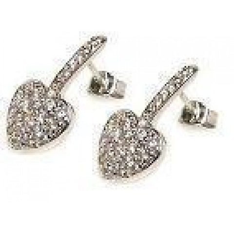 Sterling Silver Classic Paved Heart Design Covered with Clear Czs Stud Earring