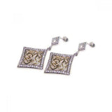 Sterling Silver Golld Plated Vintage Style Diamond Cut Ornamental Design Inlaid With Clear Czs Stud Earring