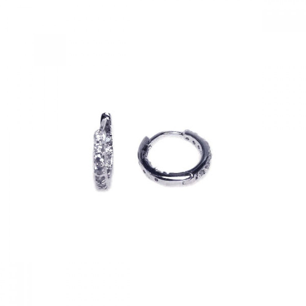Sterling Silver Rhodium Plated  Huggie Earrings With CZ Stones