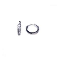 Load image into Gallery viewer, Sterling Silver Rhodium Plated  Huggie Earrings With CZ Stones