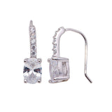 Sterling Silver Classic Style Prong Princess Cut Design Embedded wih clear Czs Hook Earring